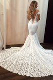 Sexy Off Shoulder Ivory Full Lace Mermaid Long Wedding Dresses, WD1120