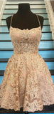 Cute Spaghetti Strap Lace Sleeveless A Line Short Homecoming Dresses, BTW139