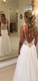 Fashion Lace Top Open Back Chiffon A Line Beach Wedding Dresses, WD1111