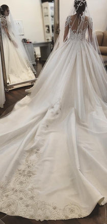 Gorgeous Long Sleeves Lace Applique A Line With Train Long Wedding Dresses, WD1114