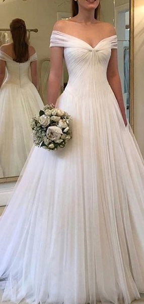 Fashion Chiffon Off The Shoulder Tulle Ball Gown Long Wedding Dresses, WD1106