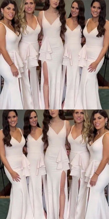 Beautiful V-Neck Side Slit Mermaid Bridesmaid Dresses , SW0080