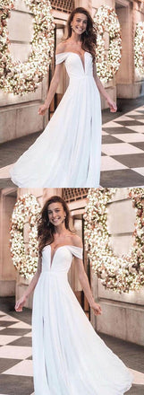 Charming Off the Shoulder Side Slit Long Evening Prom Dresses, BW0608