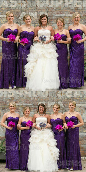 Shinning Purple Sequin Sweet Heart Side Slit Floor Length Bridesmaid Dresses , SW0009